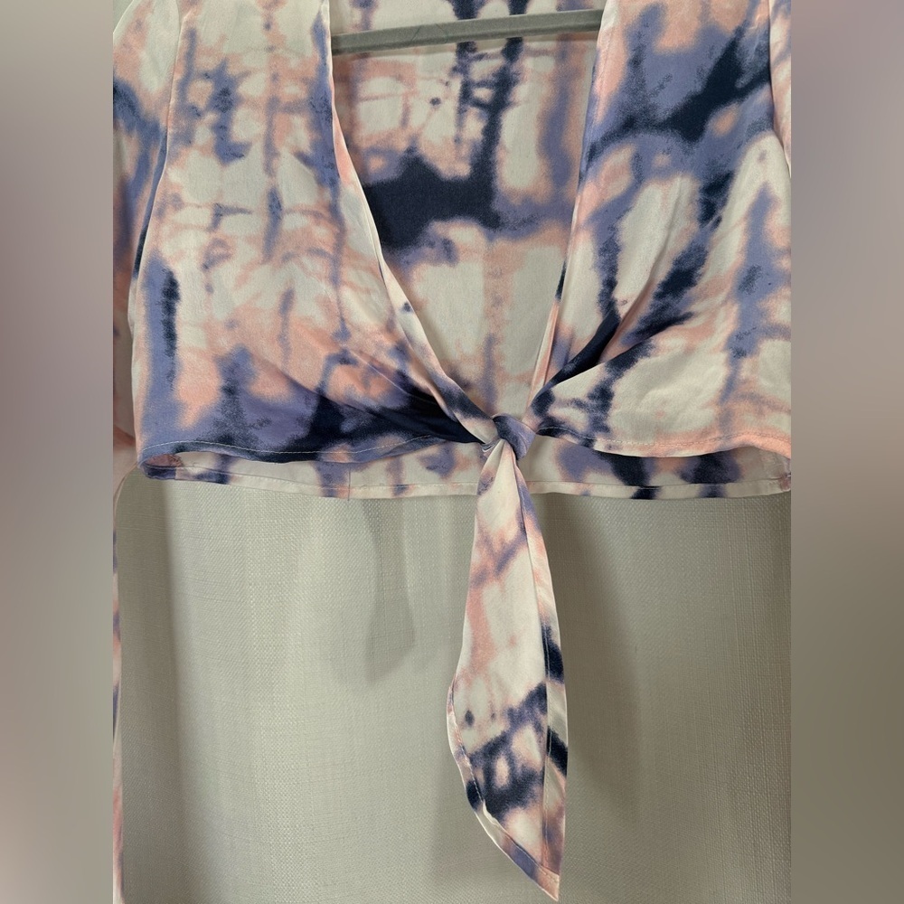 Nasty Gal Flare to Join Us Purple Pink Tie Dye Long Sleeve Cropped Blouse US 0 - Picture 8 of 10